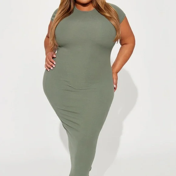 blue dress for baby girl Open Back Knit Bodycon Midi Dress • Light Olive L main image 0